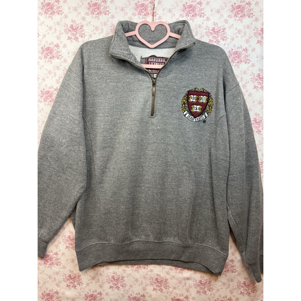 Harvard Licensed Gray Quarter Zip Embroidered Crest Sweatshirt Women's M
